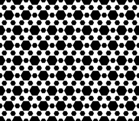 Vector monochrome seamless pattern, abstract endless black & white geometric background. Simple modern wallpaper with different sized hexagons. Repeat tiles, design for decoration, prints, textile
