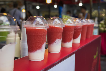 Watermelon juice bottles. Asian drink