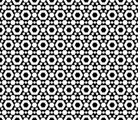 Vector monochrome seamless pattern, repeat geometric texture, black & white hexagonal grid, abstract modern wallpaper. Stylish background with simple figures, hexagons. Design for prints, decor, cloth
