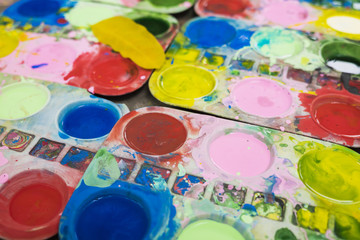 Tray of watercolour for children to learn painting