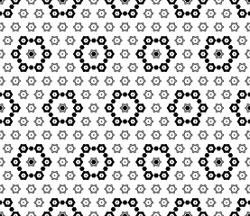 Vector monochrome seamless pattern. Black & white abstract ornamental texture. Subtle ornate background with simple geometric figures. Illustration of lace, delicate hexagonal grid. Elegant design