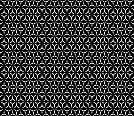 Vector seamless pattern, simple dark geometric triangular texture. Illustration of windmills, fans. Abstract black & white endless background, repeat tiles. Design element for prints, textile, digital