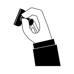 hand holding a stamp over white background. vector illustration