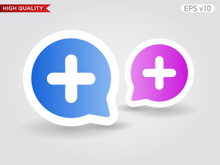 Colored icon or button of plus symbol with background