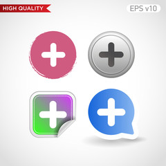 Colored icon or button of plus symbol with background