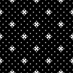 Fototapeta na wymiar Vector monochrome seamless pattern, simple minimalist geometric background, small white cruciate figures on black backdrop. Repeat dark abstract texture. Design for prints, decor, digital, textile