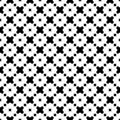 Vector monochrome seamless pattern. Stylish modern geometric texture. Simple black & white rounded figures, crosses & squares. Abstract minimalist background. Design element for prints, decor, textile