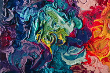 macro close up of different color oil paint. colorful acrylic. modern art concept.