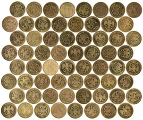 ruble coins on white background