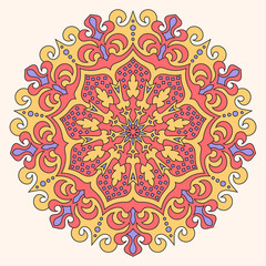 Color mandala vector ethnic pattern, round symmetrical