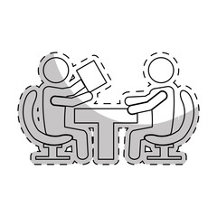 business people team work related icon image sticker vector illustration design 