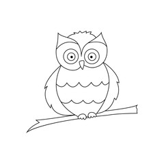 Owl sitting on a branch are drawn with thin lines