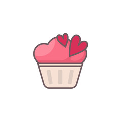 Cupcake decorated with hearts.