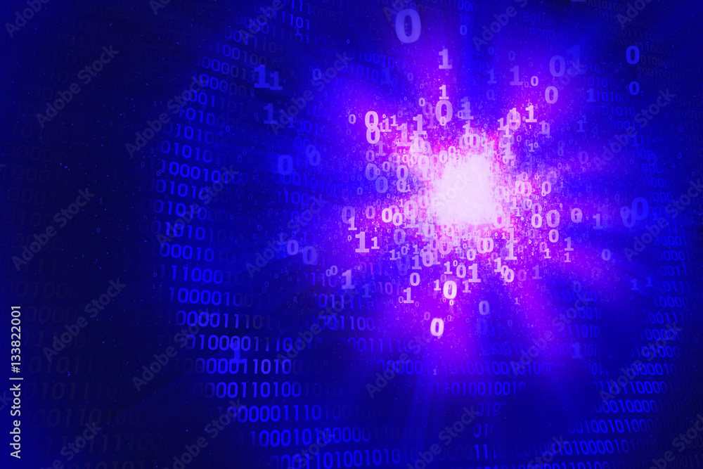 Poster hacking computer security, ddos attack, abstract blue binary background