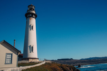 Fototapeta na wymiar Pigeon Point Lighthouse on highway No. 1, California