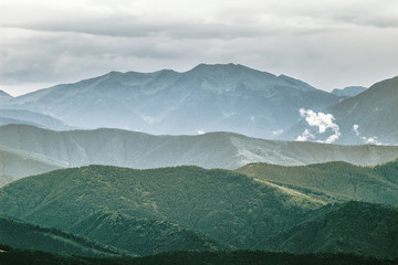 Carpathian mountains landscape, view of the mountain ridges, Ukraine.