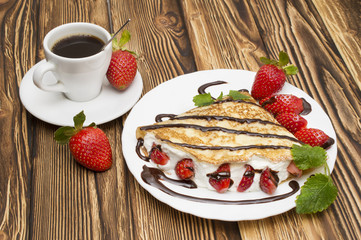 Crepes with Banana and strawberries
