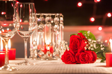 romantic candle light dinner setting. 