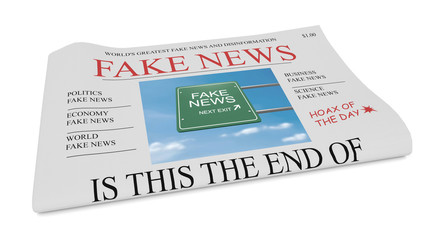 Fake News US Concept: Newspaper Front Page, 3d illustration on white background