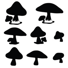 mushroom set cartoon in black color design illustration