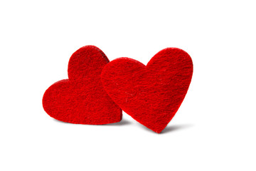 Red velvet hearts isolated on white background