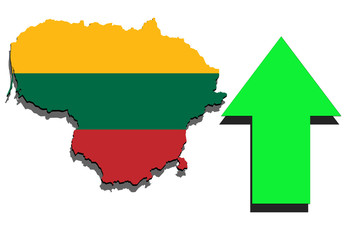 Lithuania map on white background and green arrow rising
