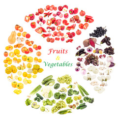 Different fruits and vegetables in the round shape