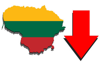 Lithuania map on white background and red arrow down