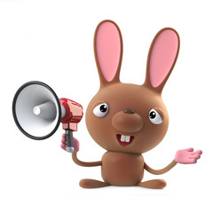 3d Cute cartoon Easter bunny rabbit using a loudhailer