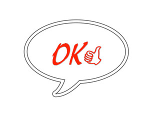 Ok icon, isolated red on white, word and sign