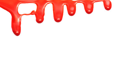 Red paint dripping isolated on white paper