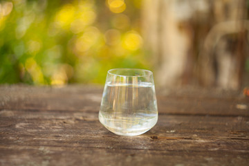 Mineral water in  crystal glass on  table