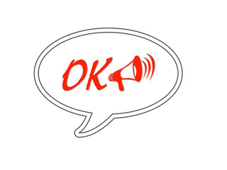 Ok word and loudspeaker, isolated red on white