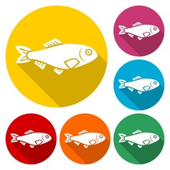 Fish icon vector - Illustration set with long shadow