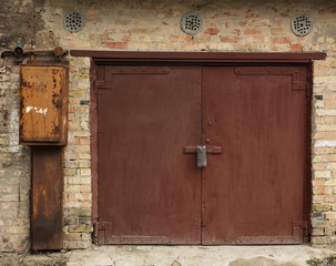 old metal warehouse door, hangar, high resolution photo