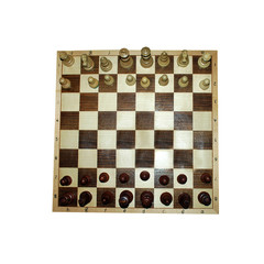 Chess on a wooden board isolated