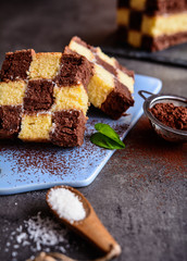 Chessboard cake with coconut filing