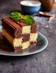 Chessboard cake with coconut filing