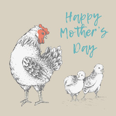 Vintage design with chickens. Happy Mothers day. - 133832445