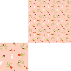 Seamless pattern of house plants on a pink background with pattern unit.