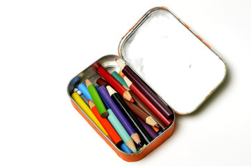 Colored Pencils in Small Tin for Carrying and Creation of Art Wo