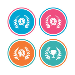 Laurel wreath award icons. Prize cup for winner.