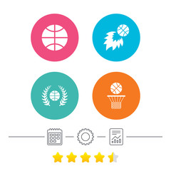 Basketball icons. Ball with basket and fireball.