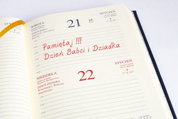 Grandmother's day in the calendar. Dzień babci i dziadka.