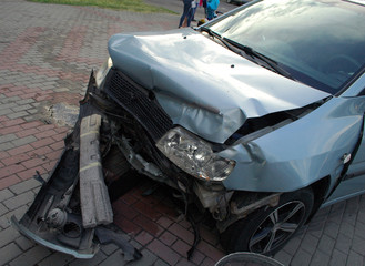 Crash broken car on accident site