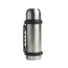 metal thermos on a light background gray