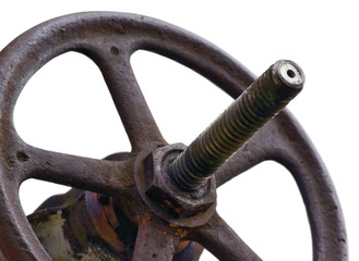 Industrial Valve Wheel, Rusty Stem, Old Aged Weathered Rust Grunge Latch, Large Detailed Grungy Closeup Isolated