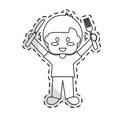 cartoon kid holding a silverware over white background. vector illustration