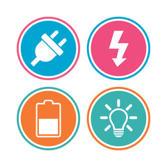 Electric plug sign. Light lamp and battery half.