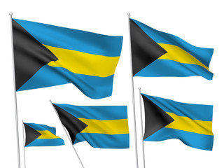 Bahamas vector flags. A set of 5 wavy 3D flags created using gradient meshes. EPS 8 vector